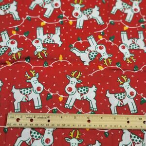 Christmas Reindeer Fabric Red 25x44" Cotton Lights Print Sewing Quilting Craft